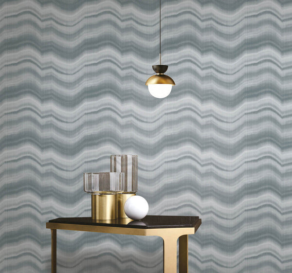 Cloudy Stripe Wallpaper in Silver Grey