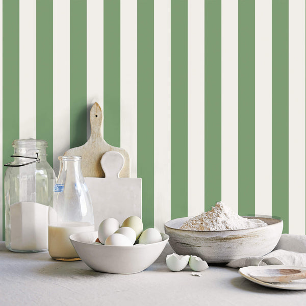 Awning Stripe Green Wallpaper from the Just Kitchens Collection by Galerie Wallcoverings