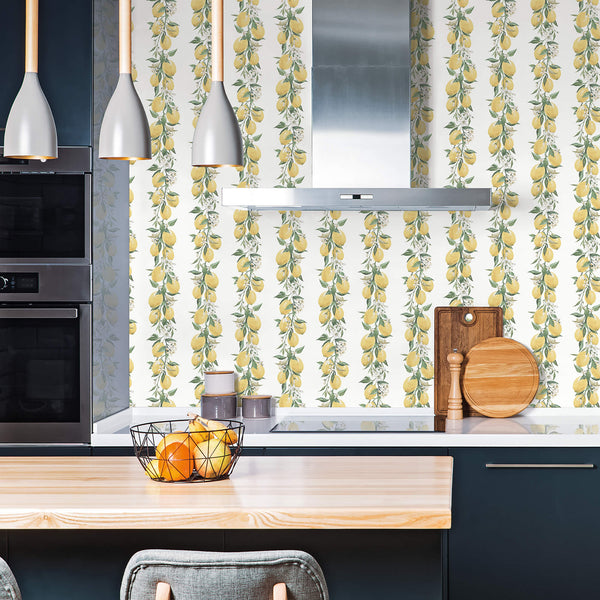 Lemon Stripe Yellow/Green Wallpaper from the Just Kitchens Collection by Galerie Wallcoverings