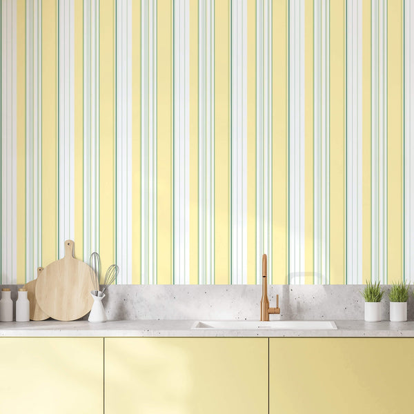 Multi Stripe Yellow/Green Wallpaper from the Just Kitchens Collection by Galerie Wallcoverings
