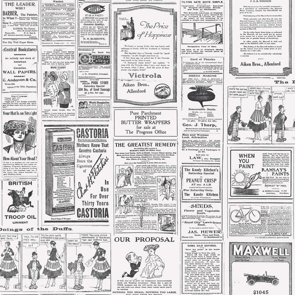 Newspaper Black/White Wallpaper from the Just Kitchens Collection by Galerie Wallcoverings