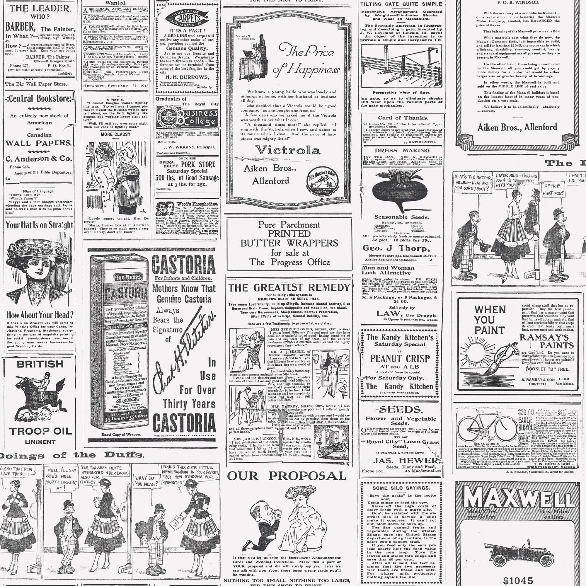 sample newspaper black white wallpaper from the just kitchens collection by galerie wallcoverings 1