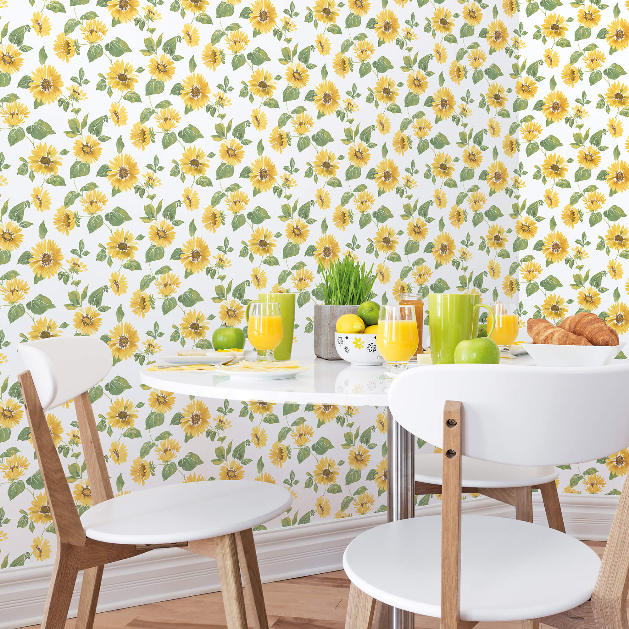 Sunflower Trail Yellow/Green Wallpaper from the Just Kitchens Collection by Galerie Wallcoverings