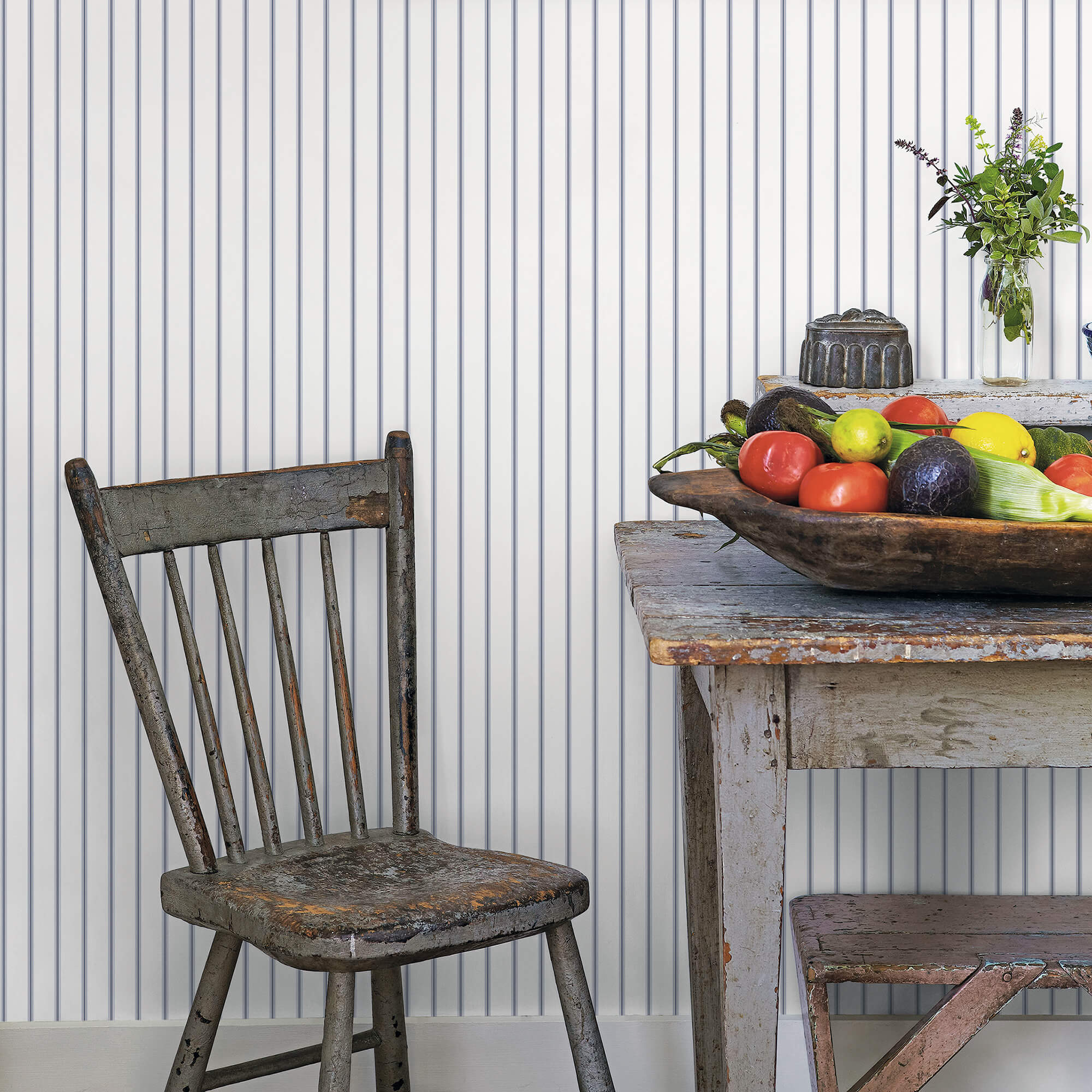 Napkin Stripe Navy/Blue Wallpaper from the Just Kitchens Collection by Galerie Wallcoverings