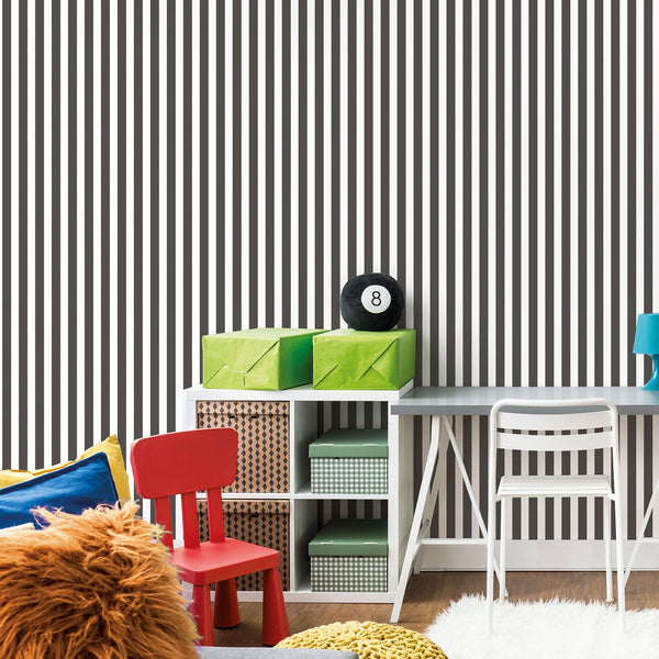 Regency Stripe Black Wallpaper from the Tiny Tots 2 Collection by Galerie Wallcoverings