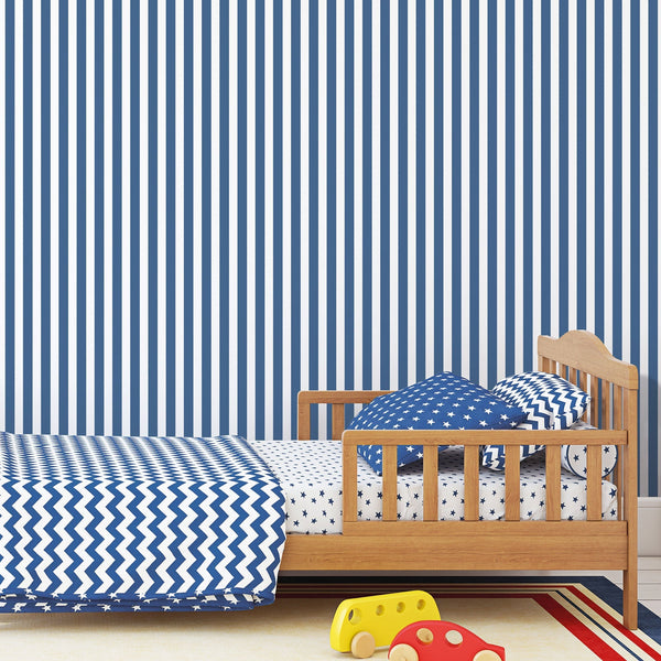 Regency Stripe Cobalt Wallpaper from the Tiny Tots 2 Collection by Galerie Wallcoverings