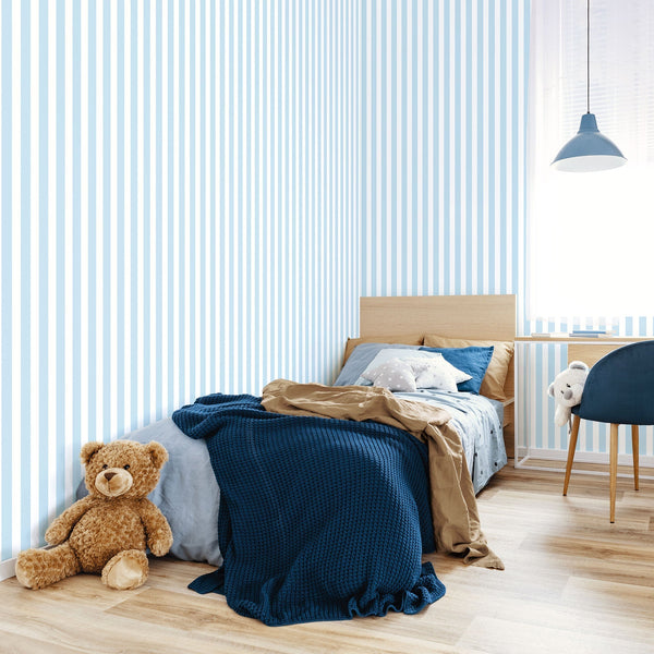Regency Stripe Sky Blue Wallpaper from the Tiny Tots 2 Collection by Galerie Wallcoverings