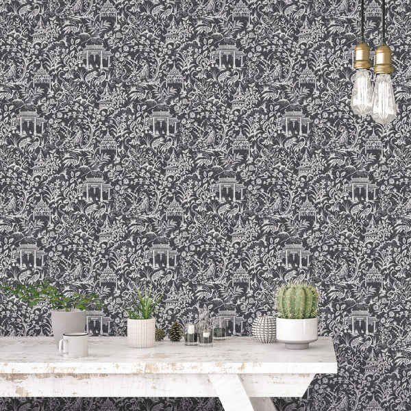 Garden Toile Black Wallpaper from the Secret Garden Collection by Galerie Wallcoverings