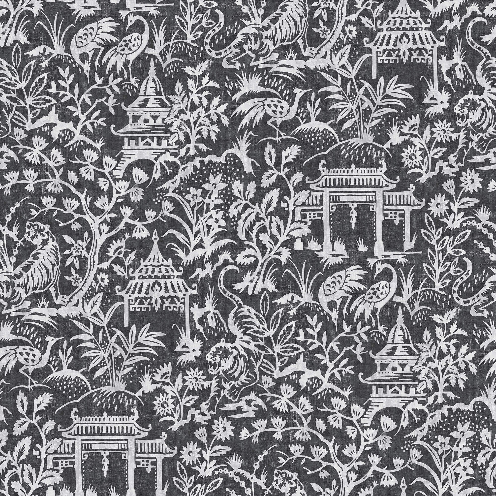 sample garden toile black wallpaper from the secret garden collection by galerie wallcoverings 1