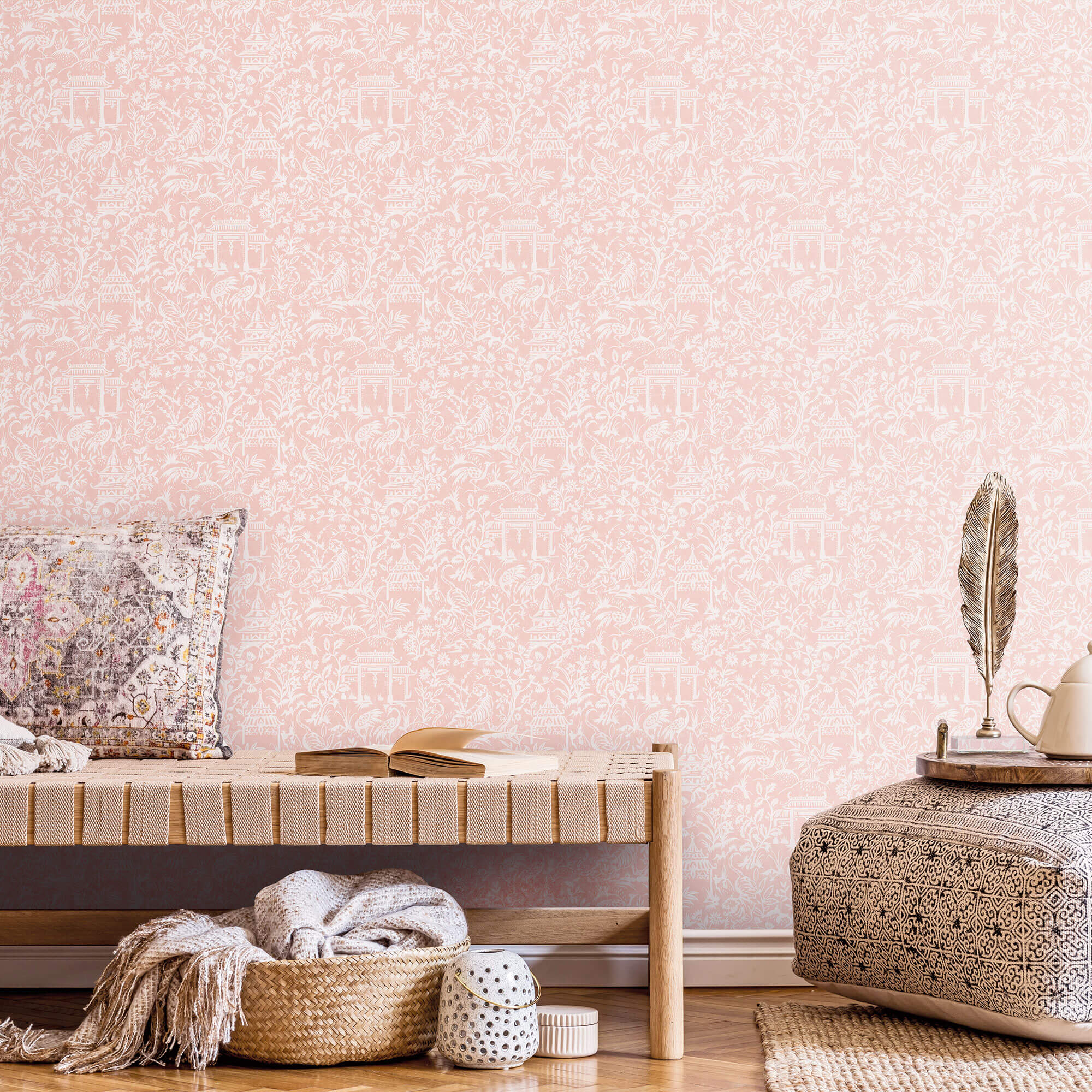 Garden Toile Pink Wallpaper from the Secret Garden Collection by Galerie Wallcoverings