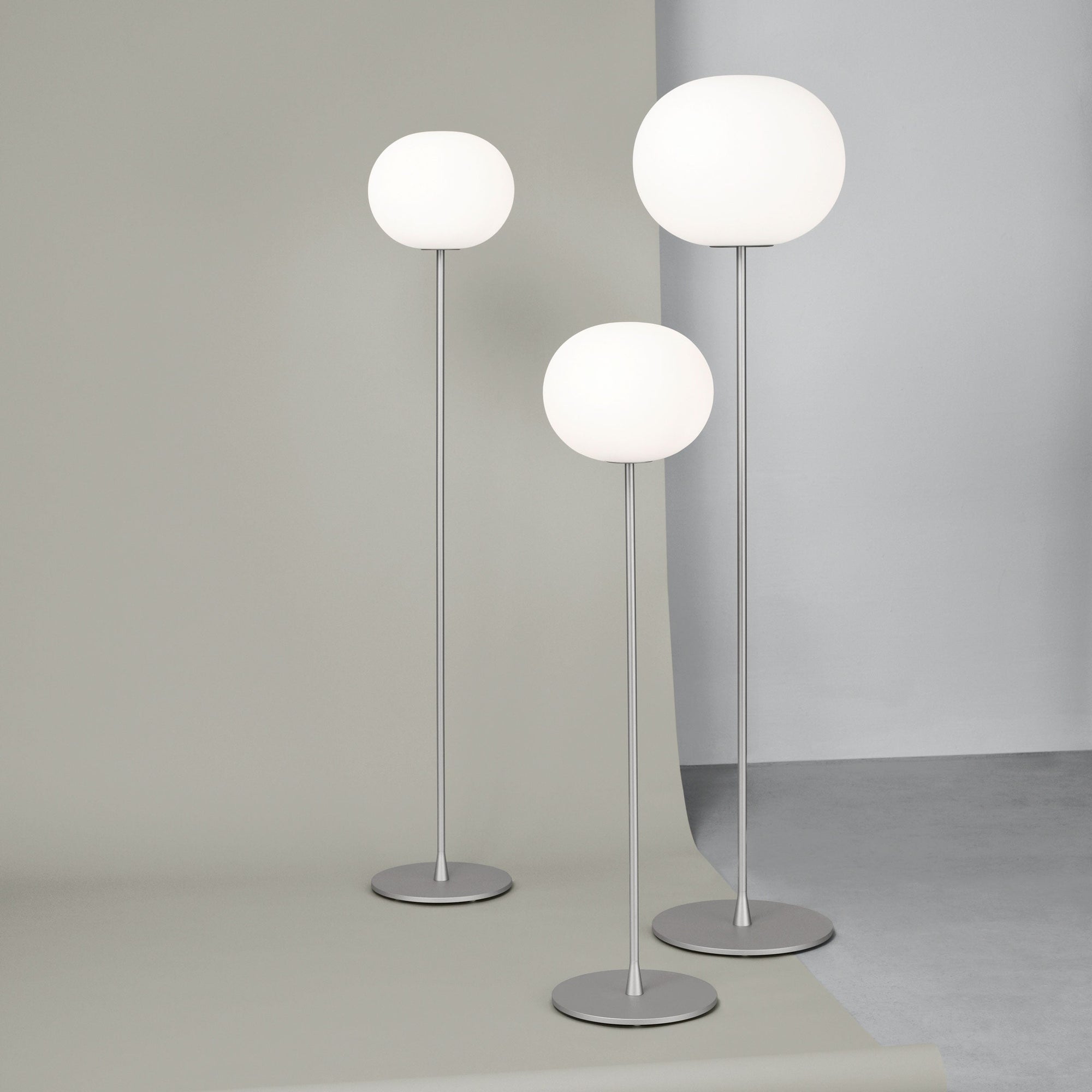 Glo-Ball Glass and steel Floor Lighting in Various Colors & Sizes