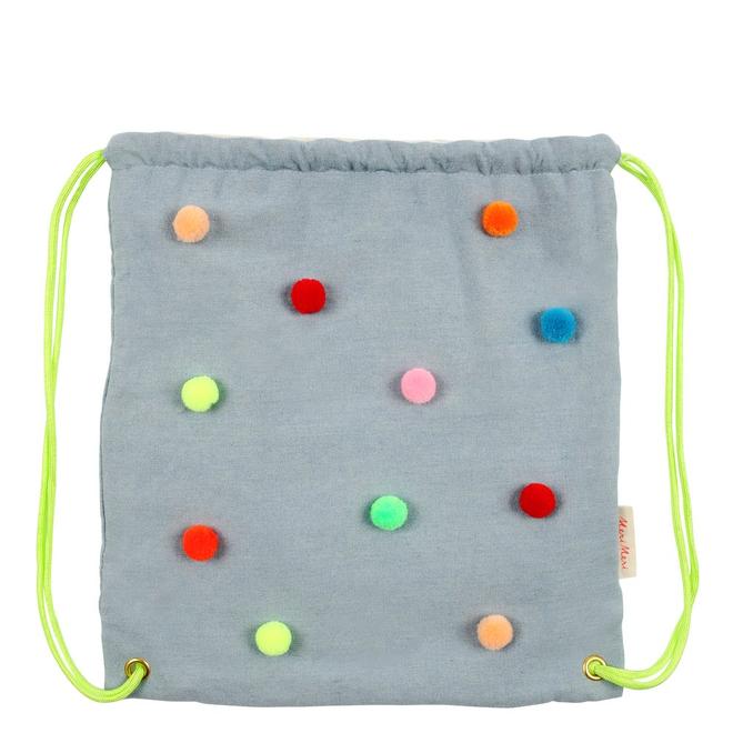 chambray pompom backpack by meri meri 2