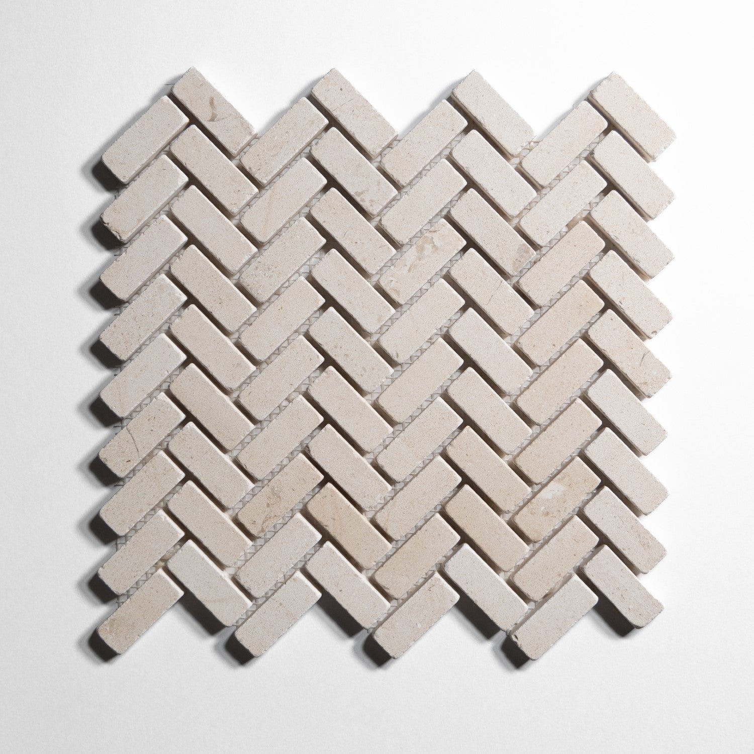 crema mini herringbone mosaic tumbled by Designer Rug lc mhbt 1