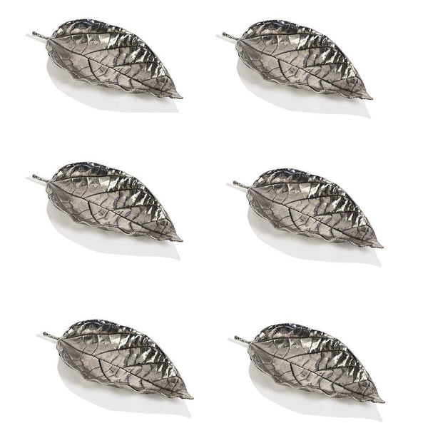 Osage Orange Leaf Antique Pewter Tray, Set of 6