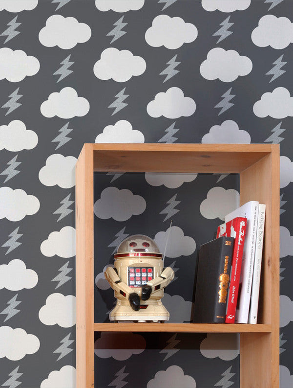 Rainbolts Wallpaper in Stormy design by Aimee Wilder