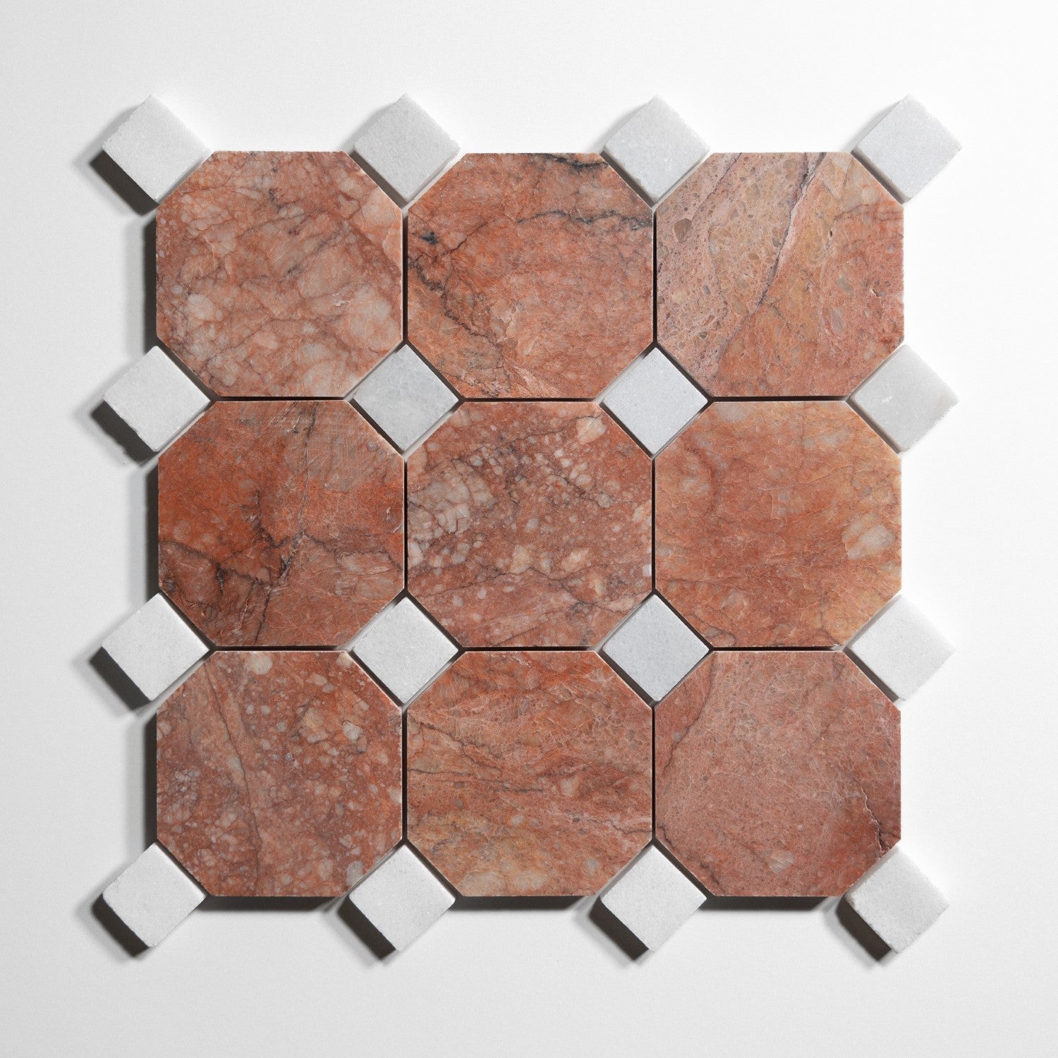 Rojo Breccia Accent Glacier White Tile Sample