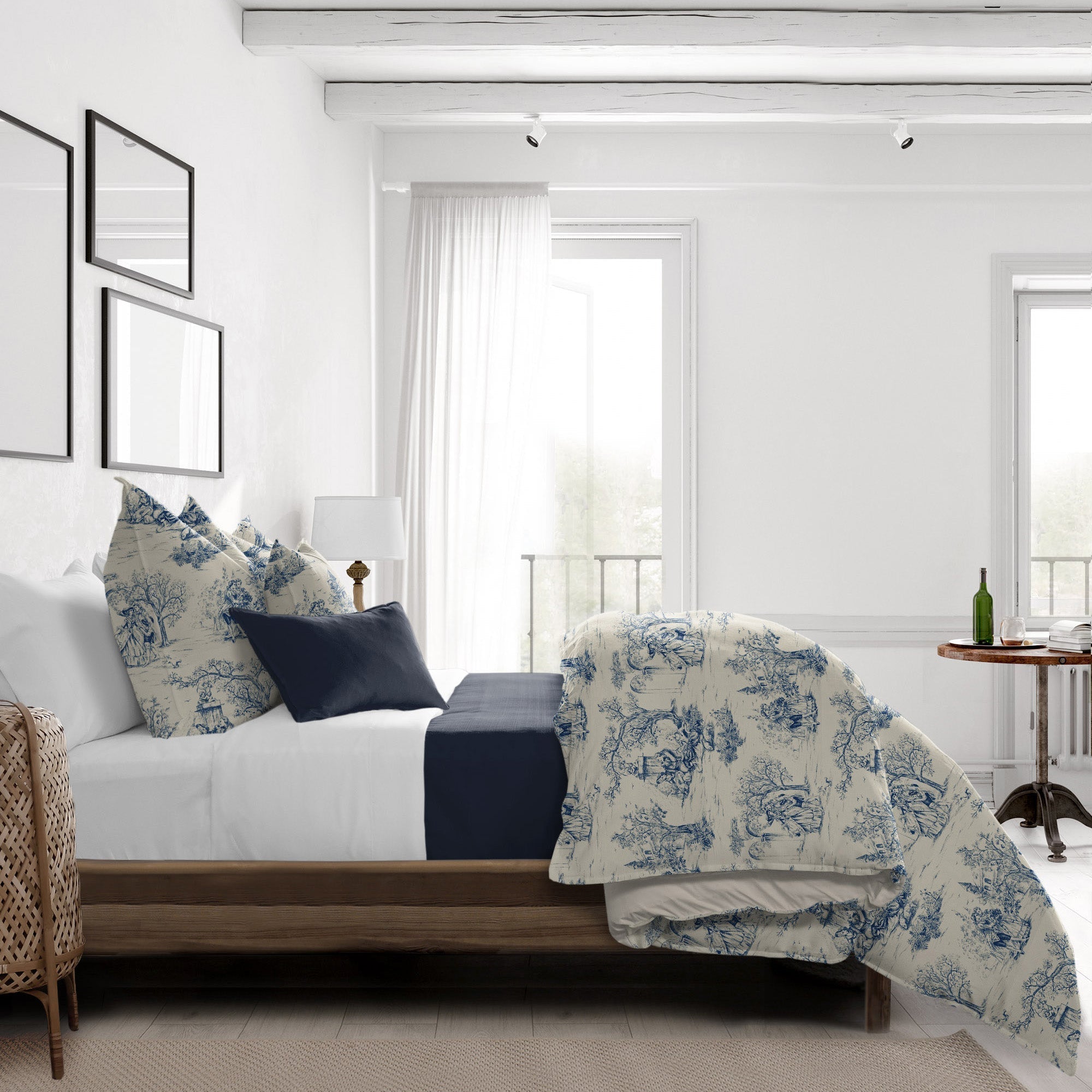 archamps toile blue bedding by 6ix tailors arc clg blu cmf fd 3pc 10
