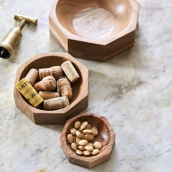 Acacia Wood Modernist Octagonal Bowl In Various Sizes Design By Sir Madam 2