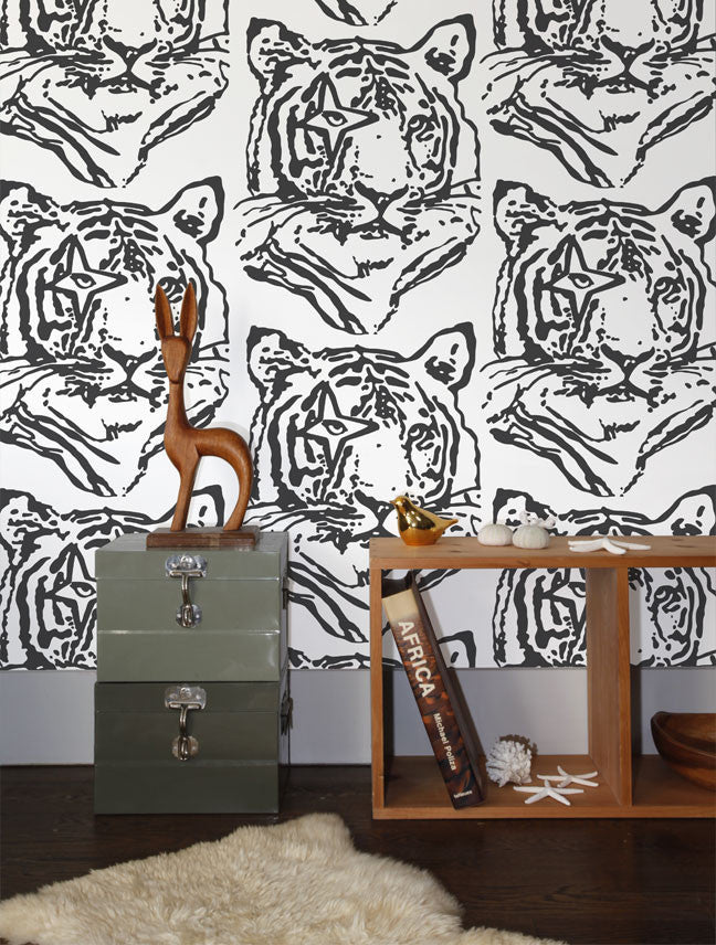Star Tiger Wallpaper in Charcoal design by Aimee Wilder