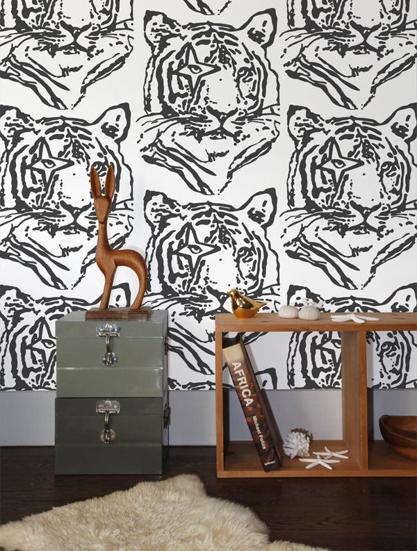 Star Tiger Wallpaper in Charcoal design by Aimee Wilder