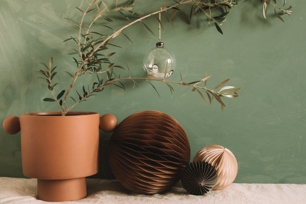 wish paper decorative ball ornament taupe with rose gold glitter edges extra large 2