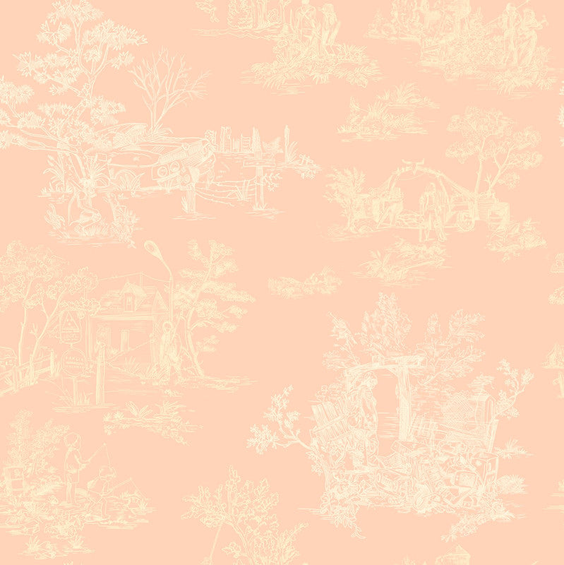 Sample Apocalypse Toile Wallpaper in Blush/Tan
