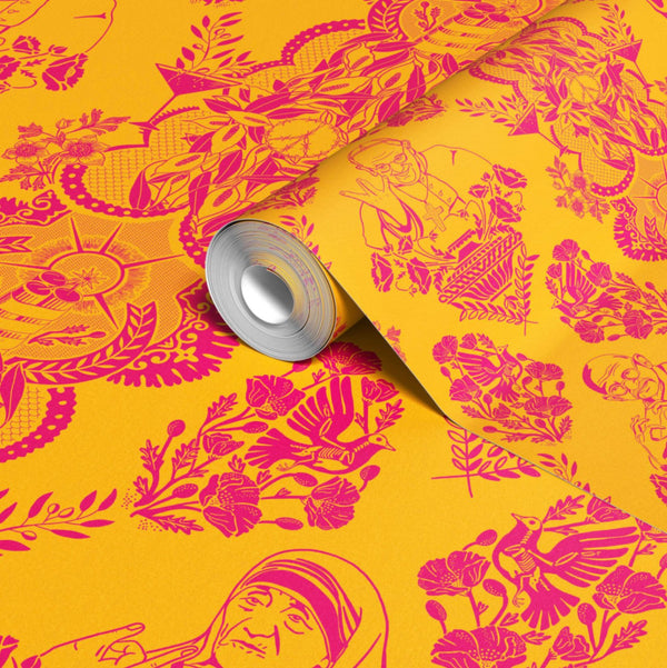 Real Ones Wallpaper in Mustard/Hot Pink
