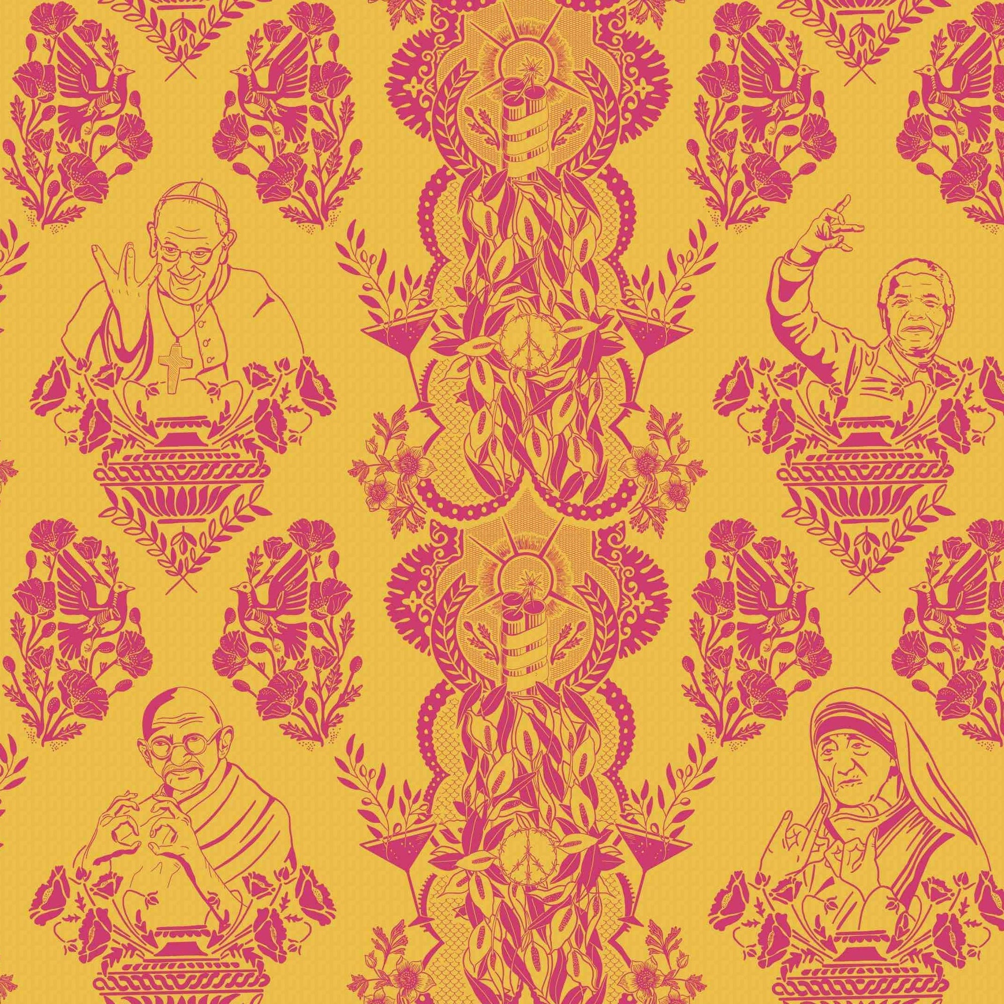 Real Ones Wallpaper in Mustard/Hot Pink