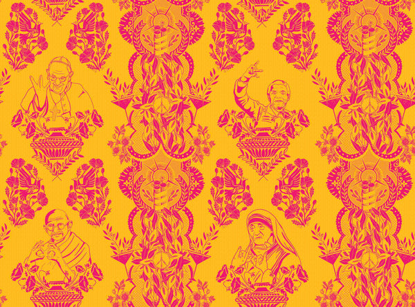 Real Ones Wallpaper in Mustard/Hot Pink