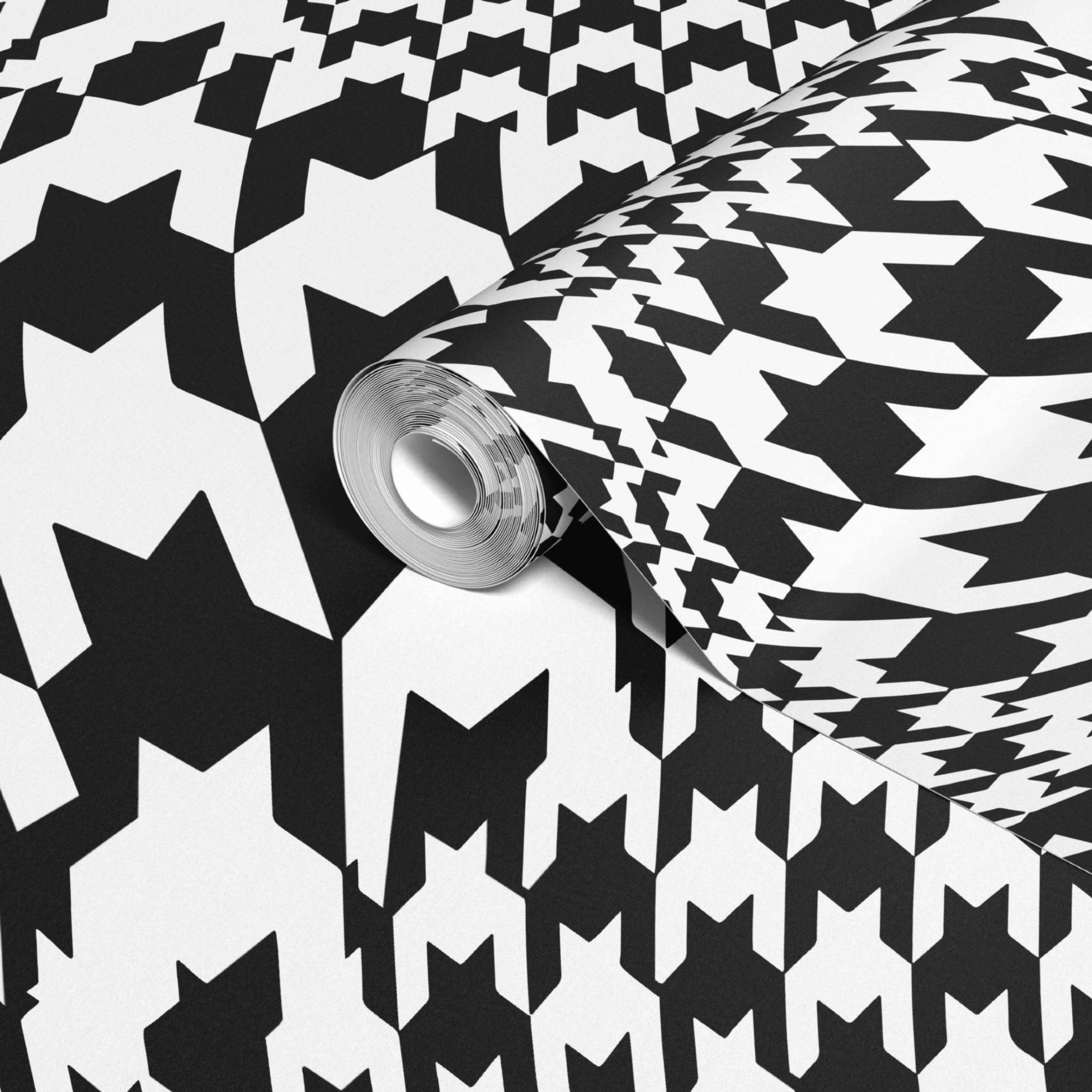 Sample Warped Houndstooth Wallpaper in Black/White