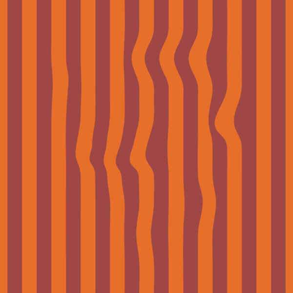 Warped Vertical Stripe Wallpaper in Orange/Maroon