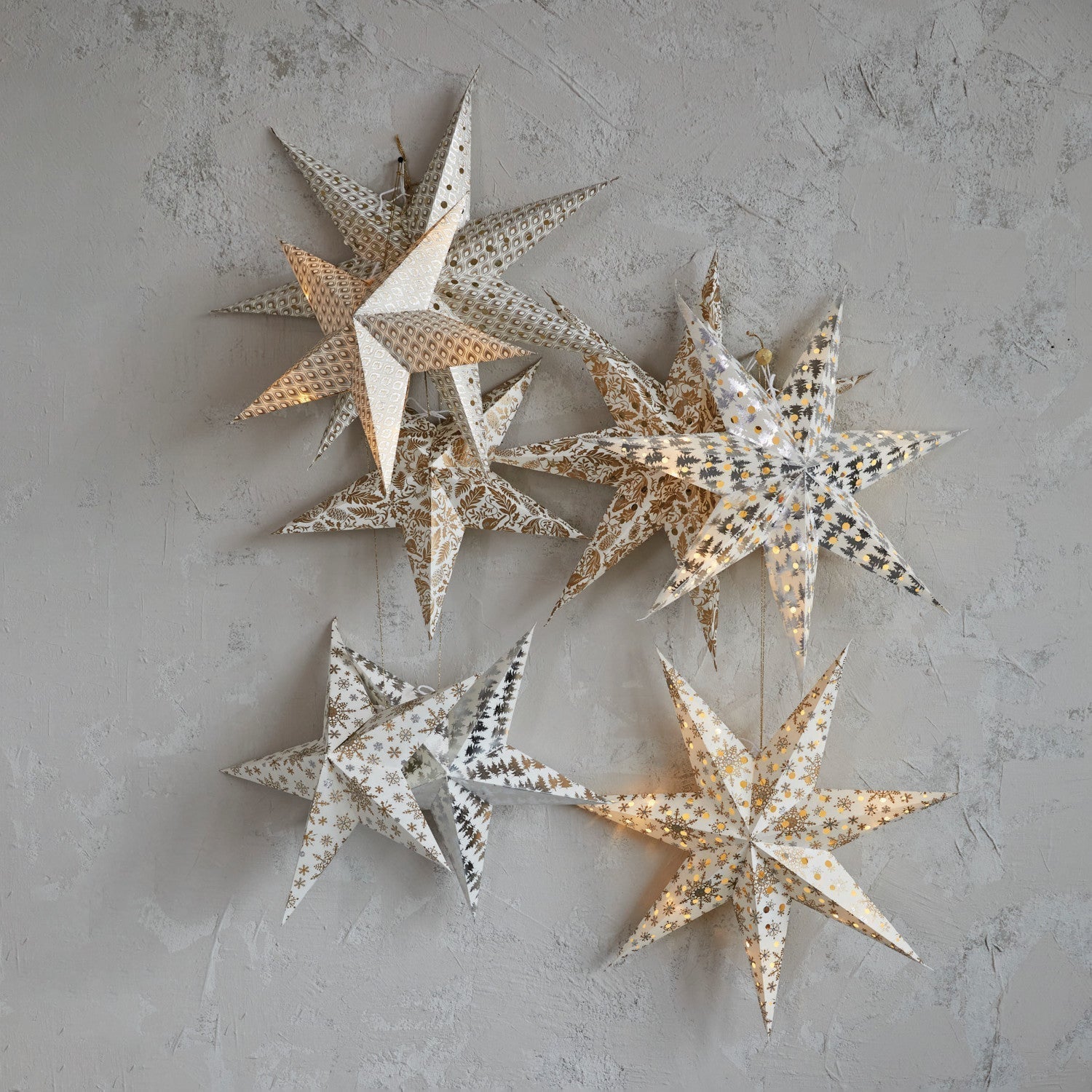 Recycled Paper 7 Point Star Ornament w/ LED Light String