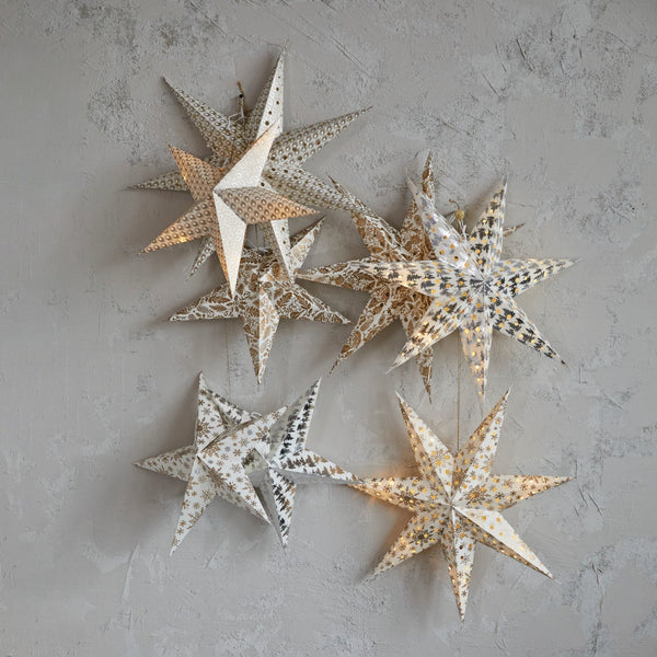 Recycled Paper 7 Point Star Ornament w/ LED Light String