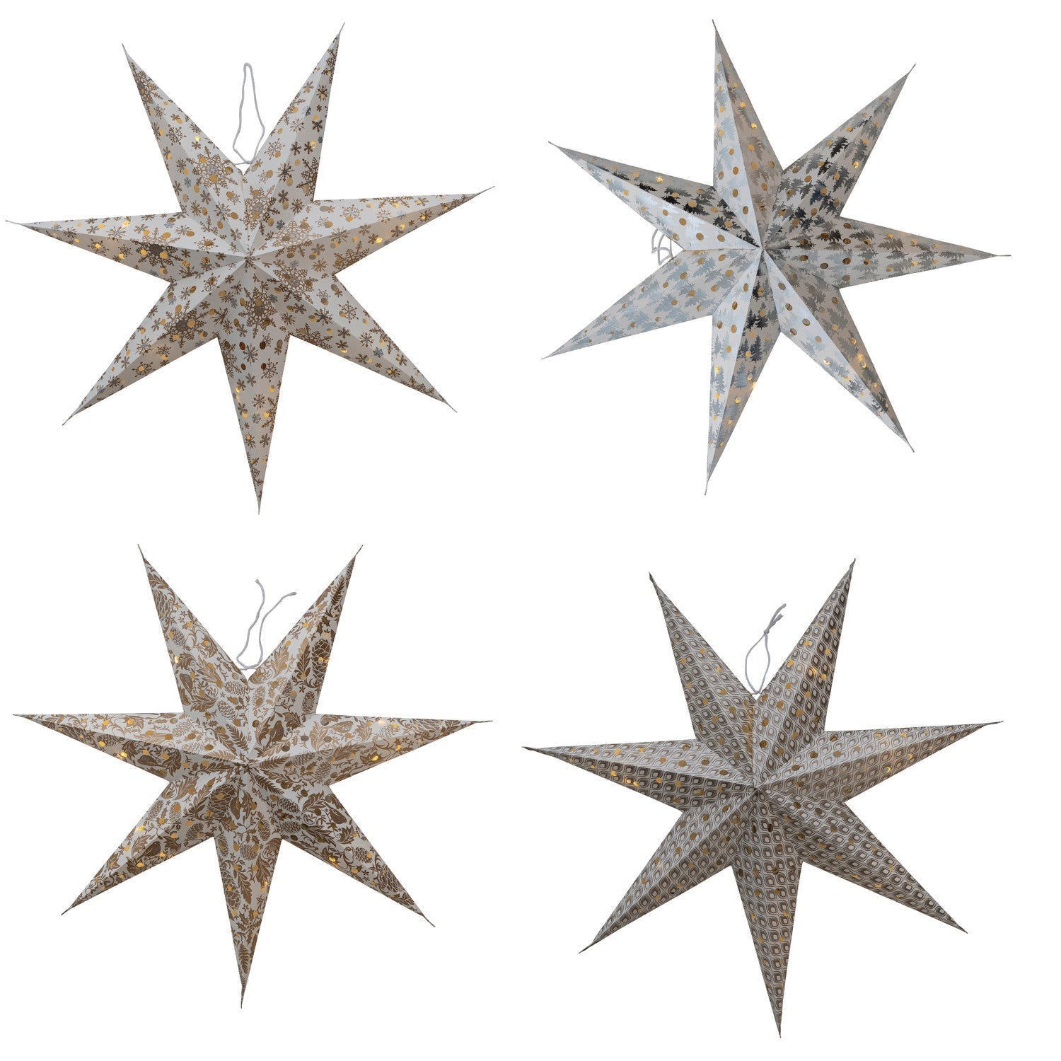 Recycled Paper 7 Point Star Ornament w/ LED Light String