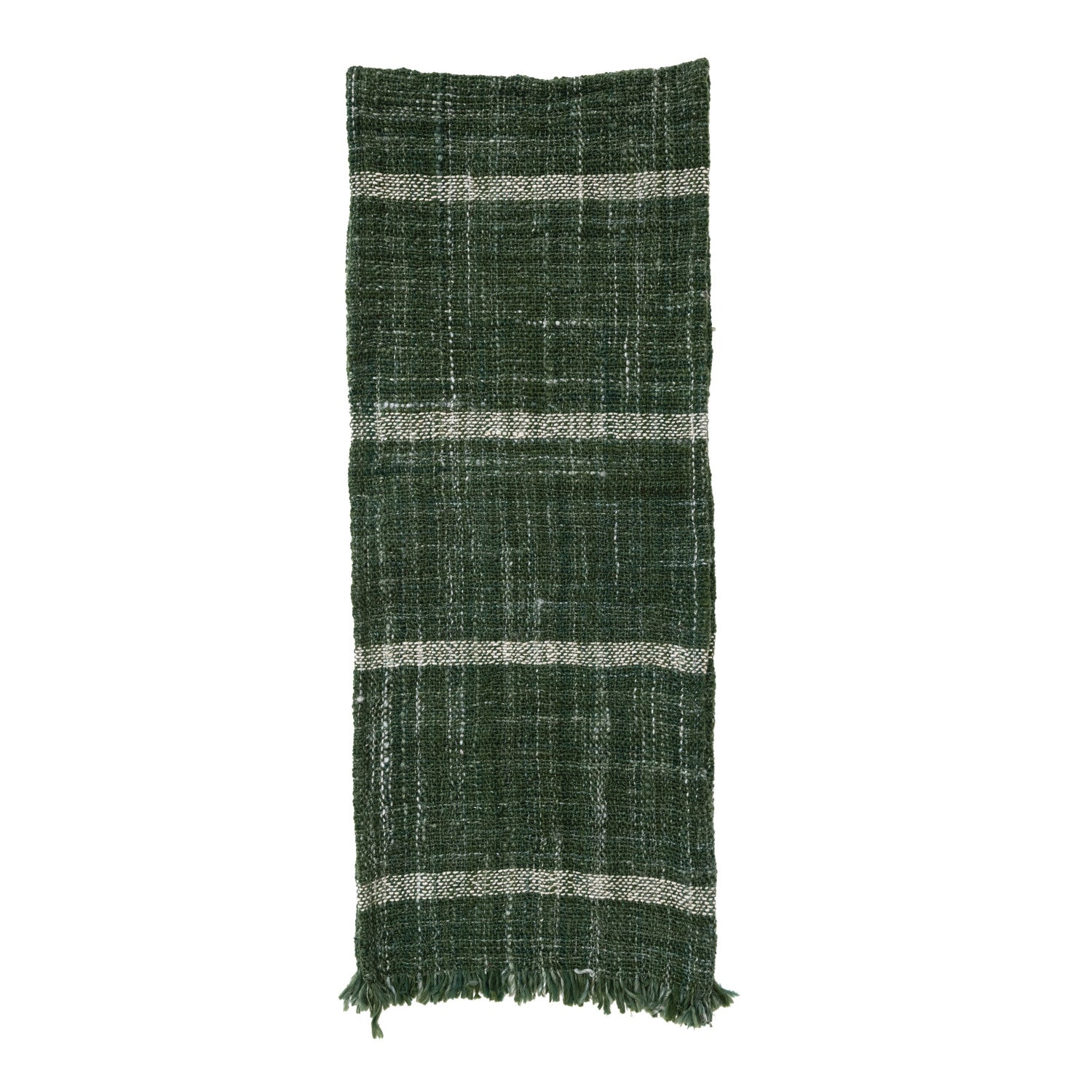 Woven Wool Blend Slub Table Runner W Stripes Fringe 1