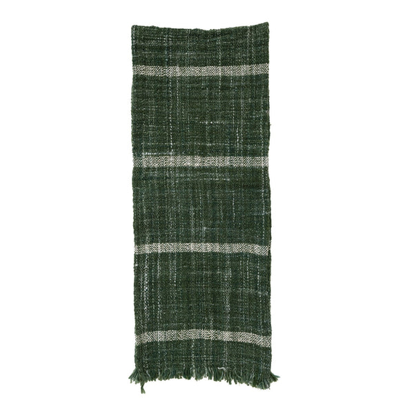 Woven Wool Blend Slub Table Runner W Stripes Fringe 1