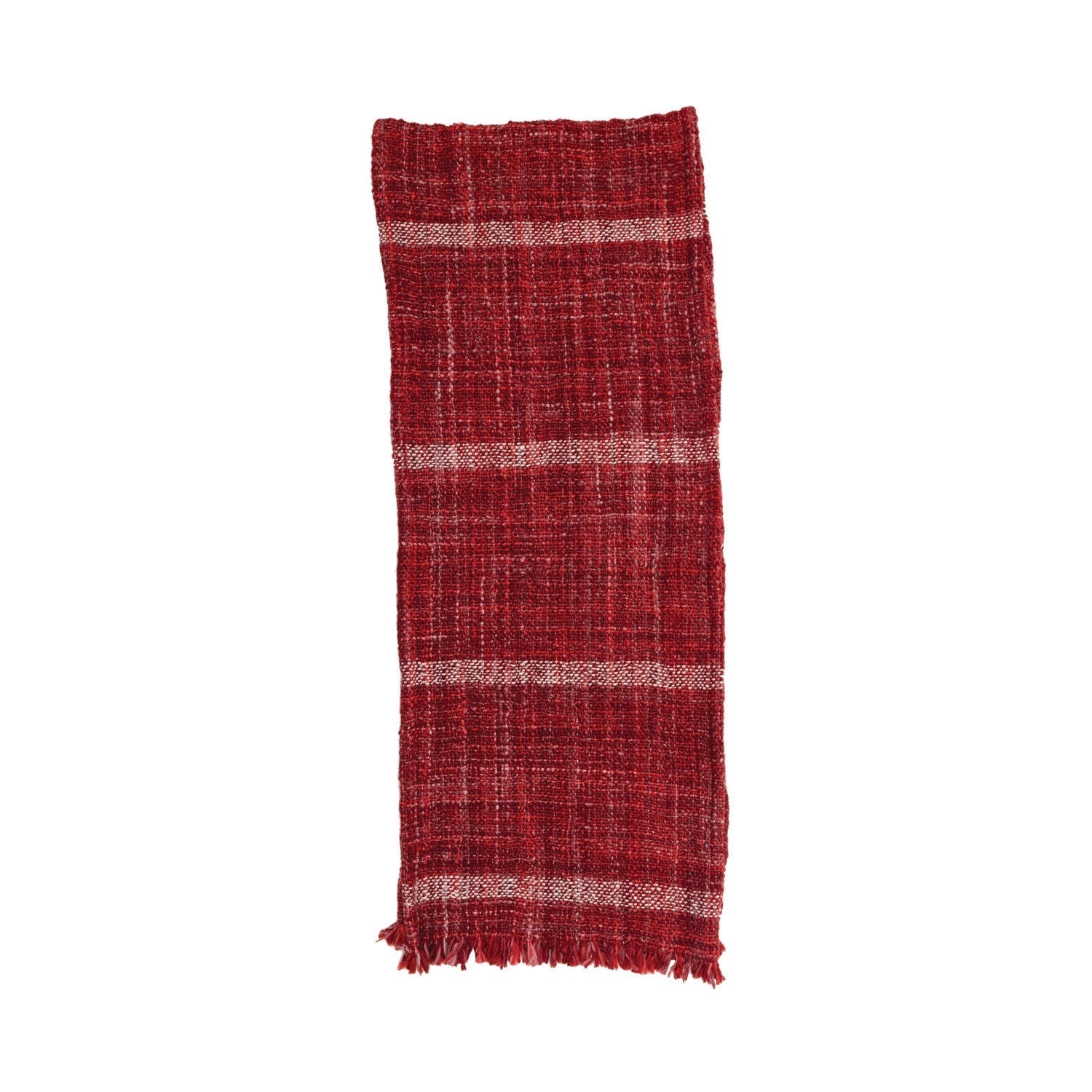 Woven Wool Blend Slub Table Runner W Stripes Fringe 2