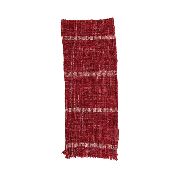 Woven Wool Blend Slub Table Runner W Stripes Fringe 2