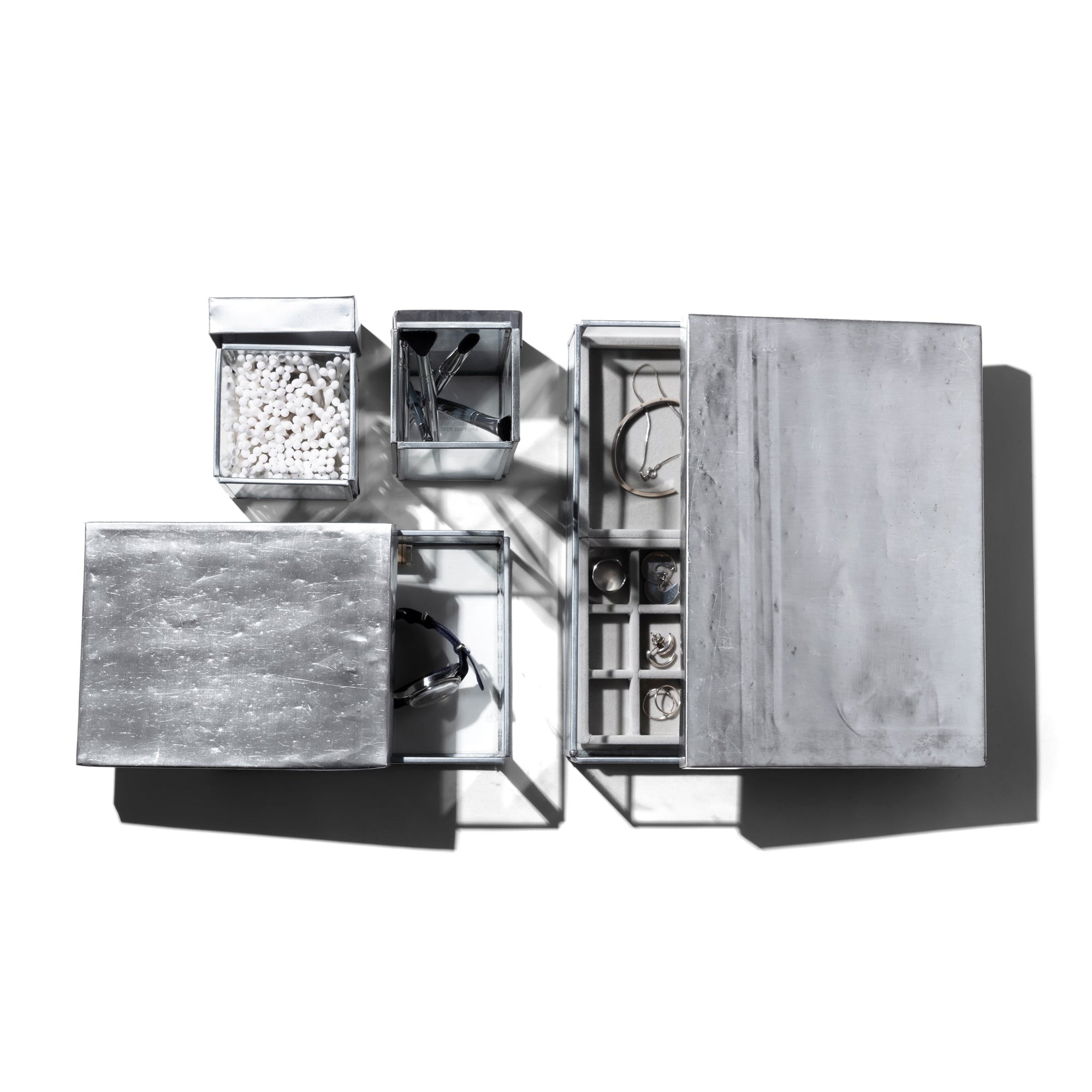 glass box w recycle steel lid jewelry single 3