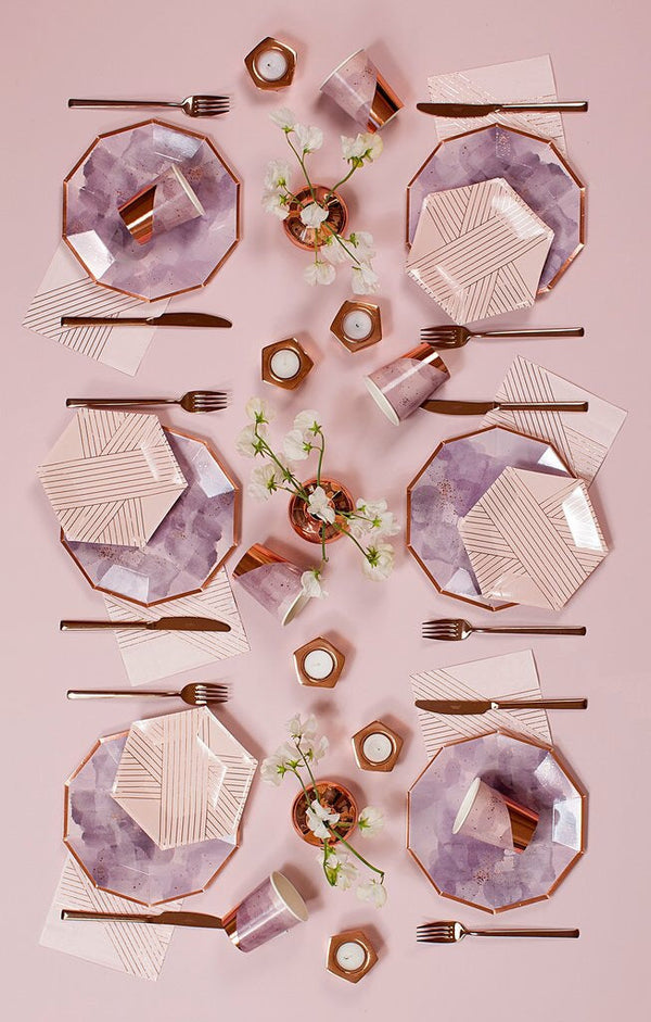 set of 8 amethyst pale pink striped small paper plates design by harlow grey 4