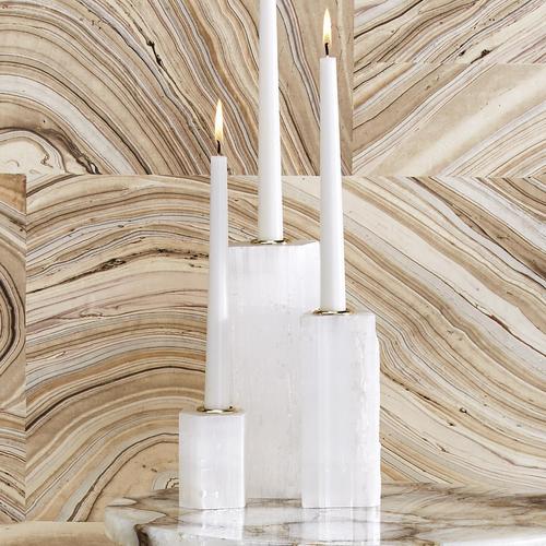 White Selenite Taper Candleholders Set Of 3 3