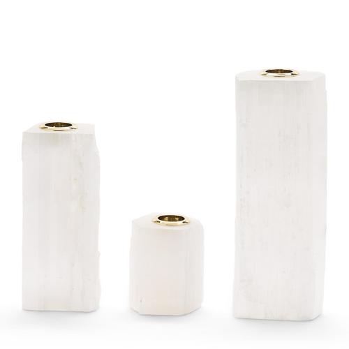 White Selenite Taper Candleholders Set Of 3 1