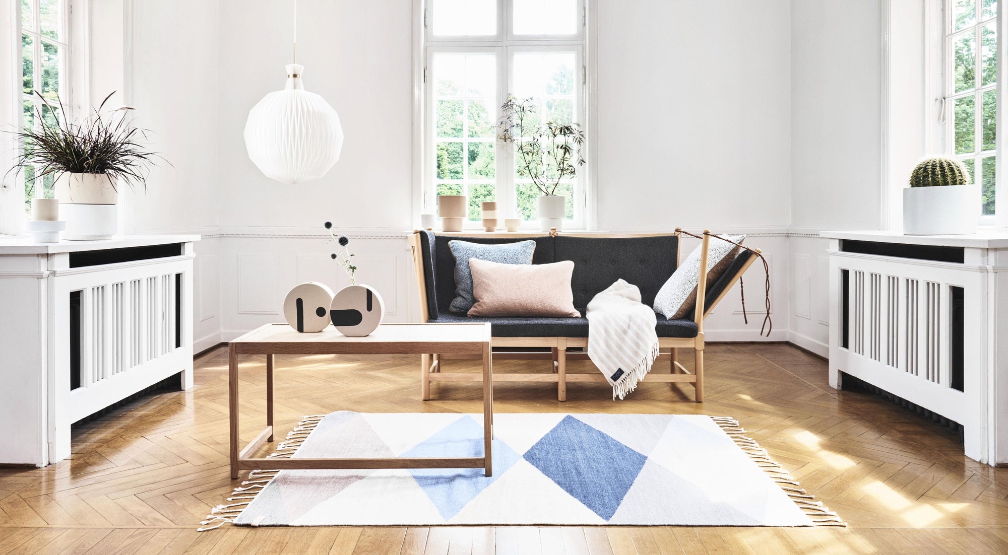 Alba Plaid Throw in Blue & Camel design by OYOY