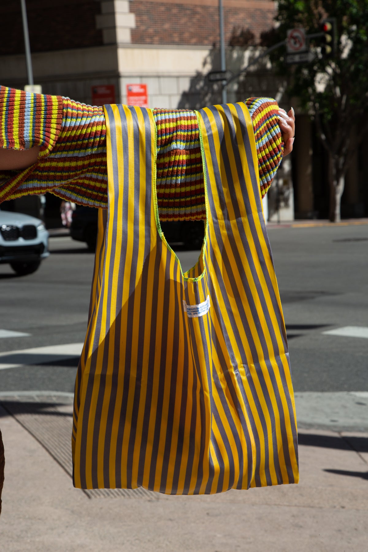School Tie Fabric Bag - Yellow x Gray