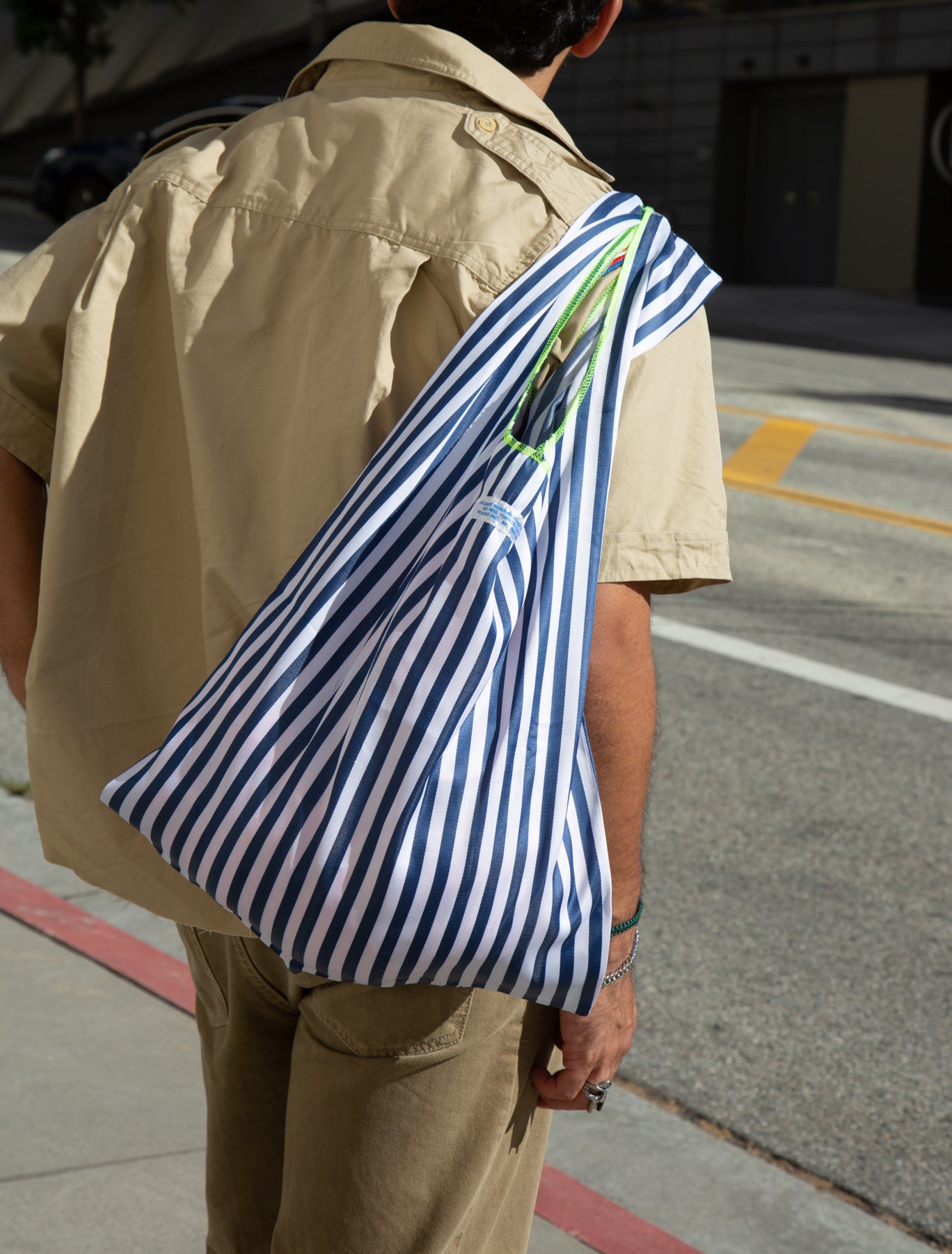 School Tie Fabric Bag - Navy Blue x White