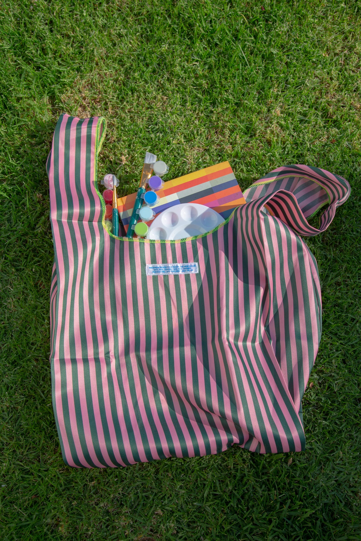 School Tie Fabric Bag - Dark Green x Pink