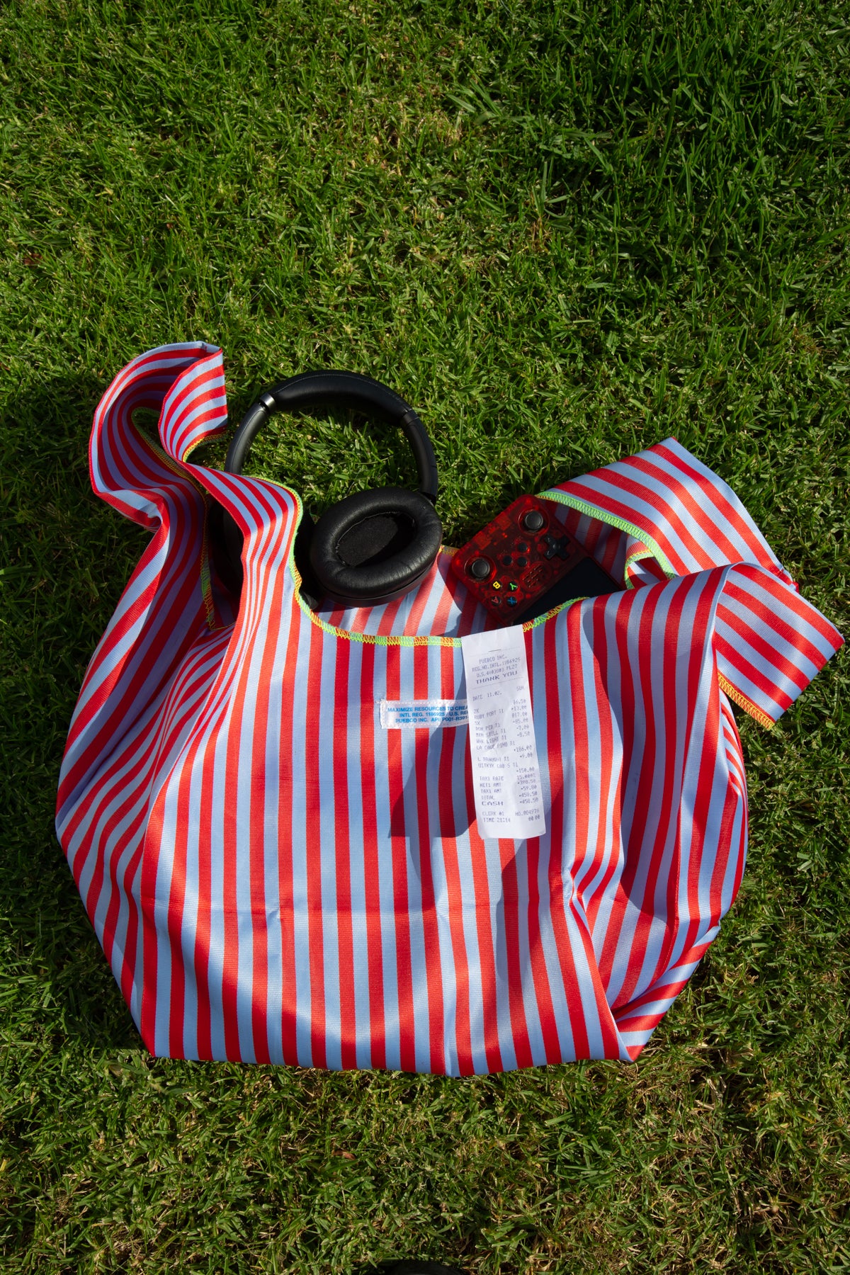 School Tie Fabric Bag - Red x Light Blue