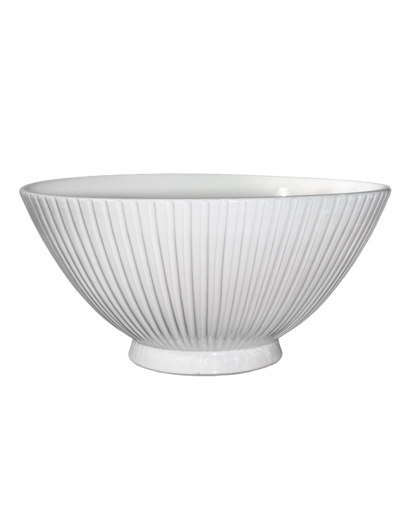 Milk White Lines Large Serving Bowl