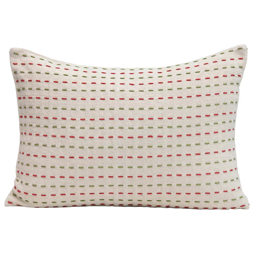 red green kantha stitch pillow 1