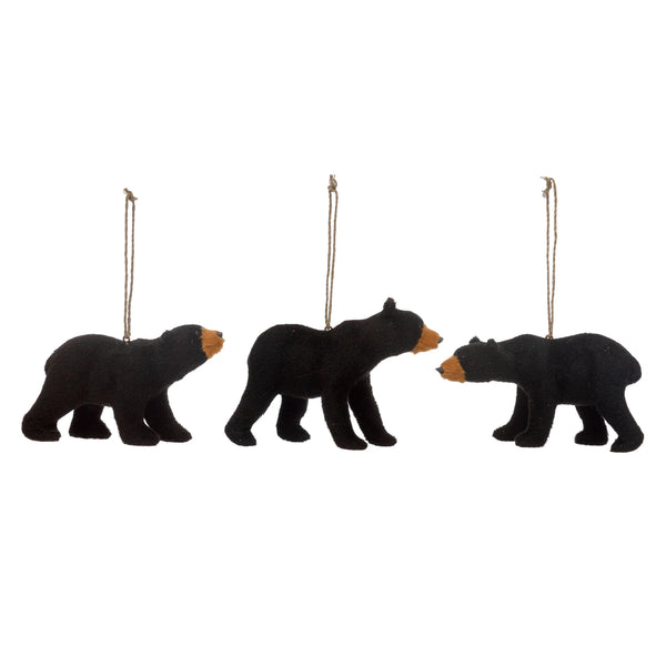 faux fur black bear ornament set of 3 1